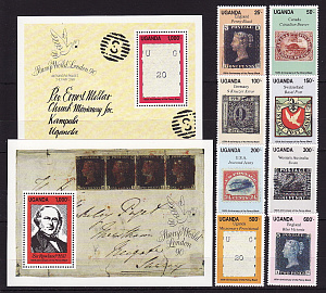 Уганда, 1990, 150 лет почтовой марке, 8 марок, 2 блока
